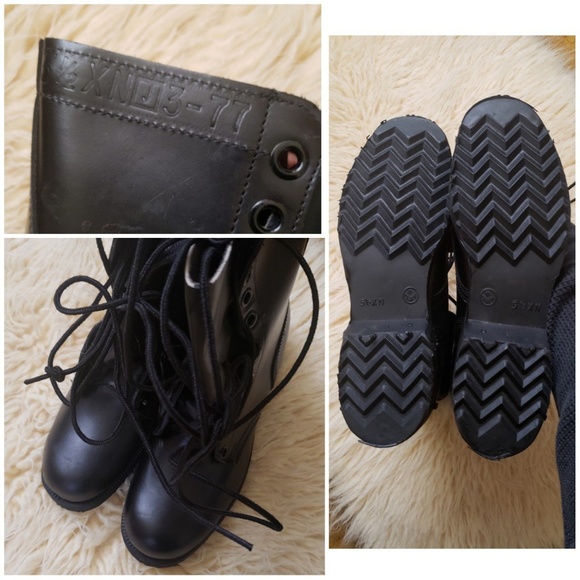 70s Military Combat Boots Leather punk 7.5 Black - Picture 7 of 8